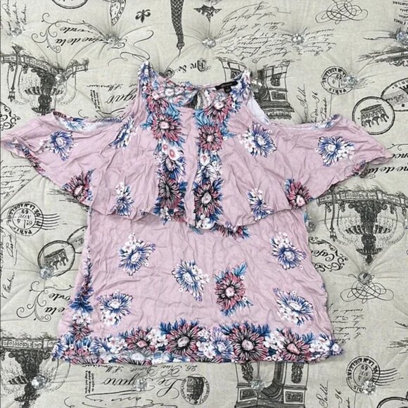Ella Moss Pink Flutter Sleeve Blouse with Ruffled Bib Collar - Picture 1 of 11